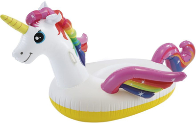 Unicorn надувлив душек Intex, 201x140 cm, со рачки, шарен