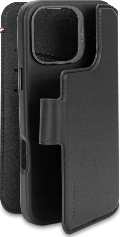 Këllëf‑portofol lëkure Decoded Leather Detachable për iPhone 16 Pro Max, me MagSafe, i zi