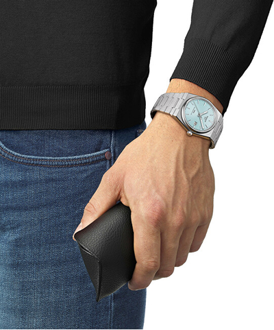 Orë dore për meshkuj Tissot PRX Powermatic 80 Ice Blue, e argjendtë