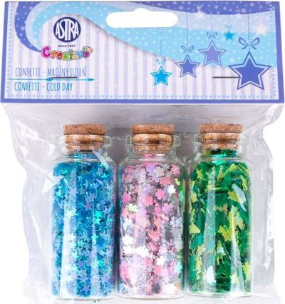 Set konfeti zbukuruese Astra Confetti Frosty Day, 3 shishe, motive dimri me ngjyra