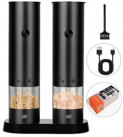 Mulli elektrik për kripë dhe piper PROMIS MP34 DUO, set 2 copë, USB C, i zi