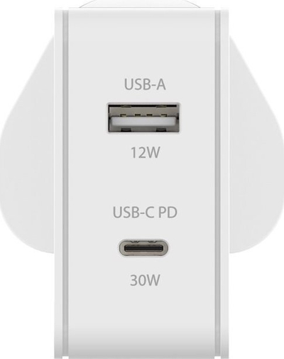 Karikues muri JOBY 42W Dual Output, USB C PD 30W, USB A 12W, i bardhë
