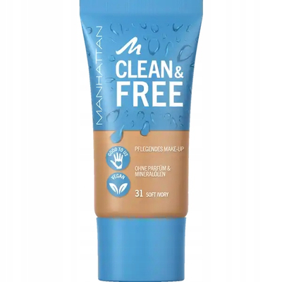 Krem pudër Manhattan Clean & Free, 31 Soft Ivory, 30ml