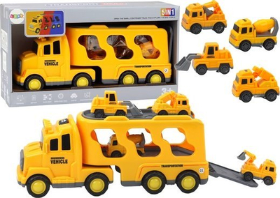 Set lodrash kamion me rimorkio LEAN Toys Lora, 4 pjesë, me drita edhe zë, i verdhë