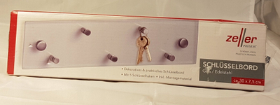 Mbajtëse çelësash Zeller Key Board 13884, xham dhe çelik inox, 30 cm, argjend