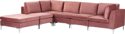 Kënd divani EVJA Velvet, 5 vende, me ottoman, rozë