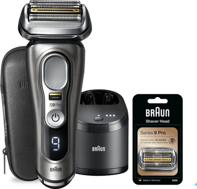 Rrojtore elektrike Braun Series 9 Pro 9465cc, stacion pastrimi dhe karikimi 5 nivele, Wet &amp; Dry, argjendtë