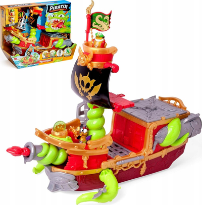 Set loje Piratix Kraken Ship, anije piratësh me Kraken që lëviz, 2 figurina, plot aksesorë, shumëngjyrësh