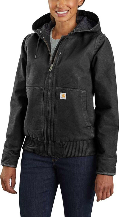 Xhaketë Carhartt Washed Duck Active për femra, me kapuç, madhësia S, e zezë