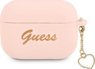 Këllëf silikoni Guess Charm Heart për AirPods Pro, me varëse, rozë