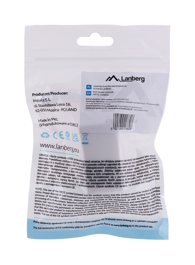 Përshtatës inline RJ45 Cat.5e, lidhës femër femër, i bardhë
