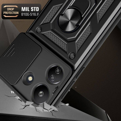 Mbulesë telefoni Tech-Protect Camshield Pro për Xiaomi Redmi 13C Poco C65, rrip 360°, mbrojtje kamere, e zezë