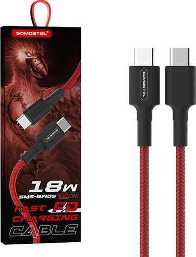 Kabllo USB Somostel USB C në USB C, 1m, 3.6A Power Delivery, e kuqe