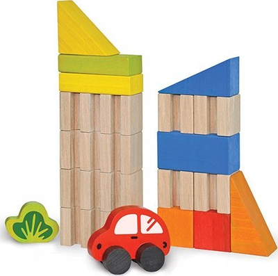 Lodër druri me blloqe Wooden Blocks City, 18 elemente, shumëngjyrëshe