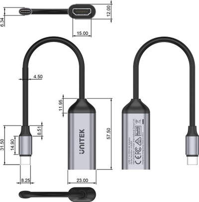 Adapter USB Unitek V1420A, USB C në HDMI, 4K 60Hz, gri