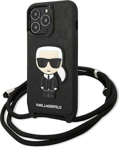 Mbulesë telefoni Karl Lagerfeld KLHCP13LCMNIPK, për iPhone 13 Pro / 13 6.1", lëkurë eco, e zezë