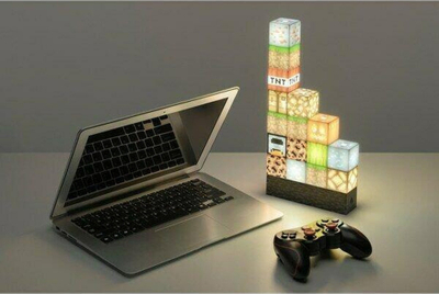 Lampë dekorative Paladone Minecraft Flat-pack Assembly, me blloqe drite, shumëngjyrëshe