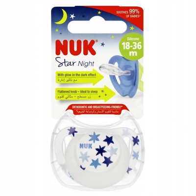 Çupë ortodontike NUK Star Night, fosforeshente, 18–36 muaj, me kuti ruajtjeje