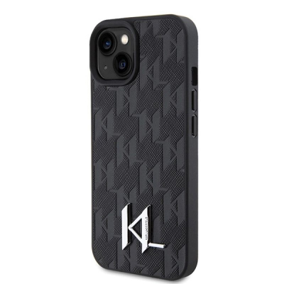 Mbështjellës telefoni Karl Lagerfeld Leather Monogram, për iPhone 15 14 13 6.1", i zi