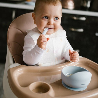 Силиконска лажица за бебиња BabyOno Flexible, 6m+, сина