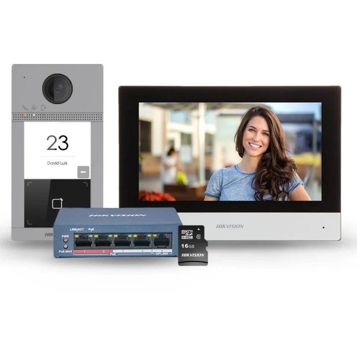 Set video interfon IP Hikvision DS-KIS604-S(C), ekran 7", kamera 2MP, i zi