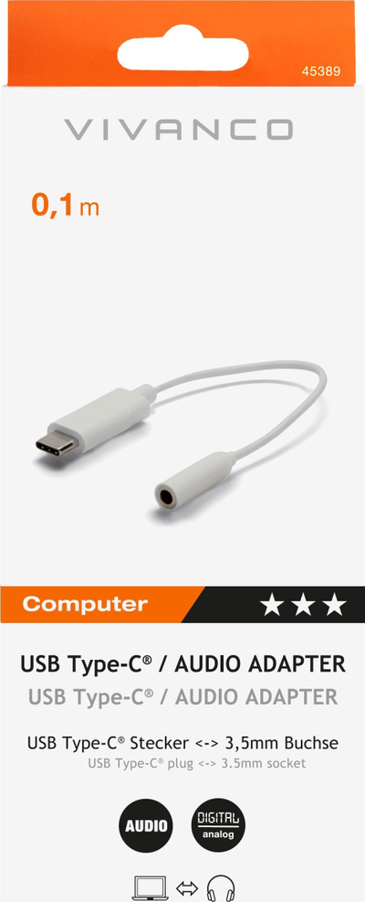Adapter audio Vivanco USB C në 3.5mm, 0.1m, me DAC, i bardhë