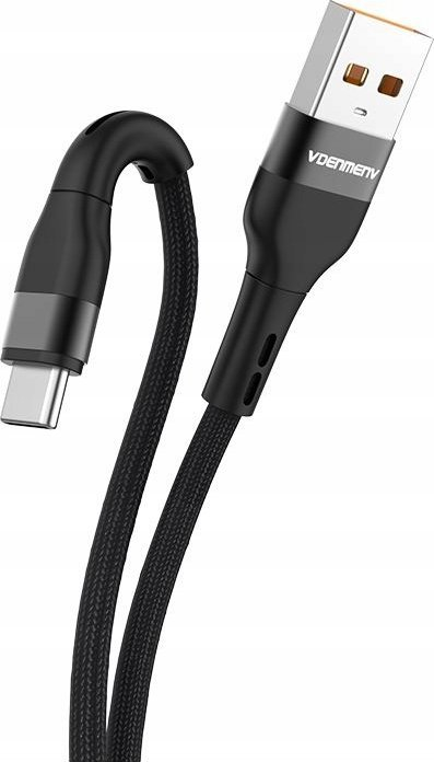Kabllo Denmen D60T USB-C në USB-C, 1 m, 2.4A, e zezë