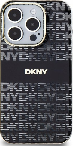Заштитна маска DKNY Repeat Pattern Tonal Stripe MagSafe за iPhone 15 Pro, PC TPU, црна