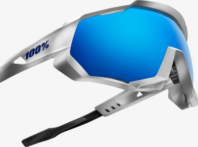 Syze sportive 100% Speedtrap, lente HiPER Blue Mirror, lente rezervë transparente, të bardha mat