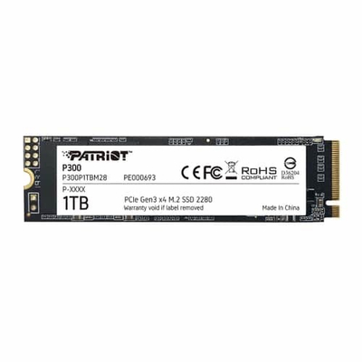 Disk i brendshëm SSD Patriot P300, 1TB, M.2 PCIe Gen 3 x4, NVMe 1.3, i zi