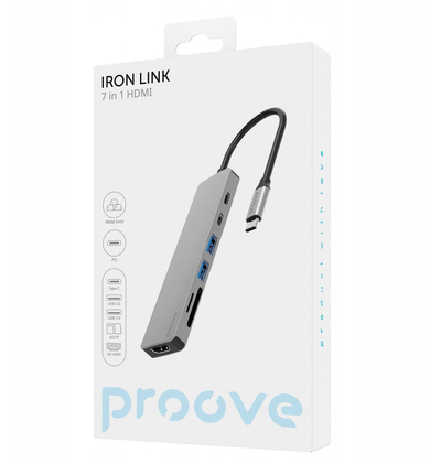 HUB USB-C Proove Iron Link 7n1, HDMI, SD MicroSD, argjend