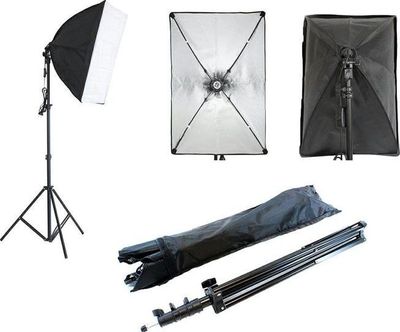 Комплет за фотографско осветлување AG401 Portable Photo Kit, правоаголен софтбокс, алуминиумски статив, црн