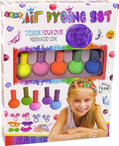 Set boje për flokë për kalamaj, 5 ngjyra, me llastikë dhe kapëse, shumëngjyrësh