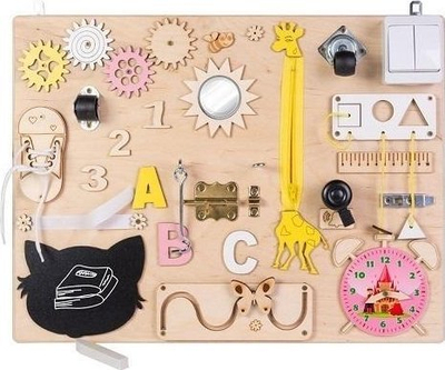 Dërrasë Montessori Sensory Board 17in1, druri, edukative, shumëngjyrëshe