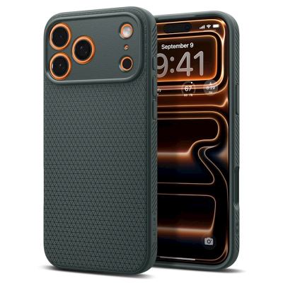Kapak telefoni Spigen Liquid Air për iPhone 17 Pro Max, antibakterial, Abyss Green