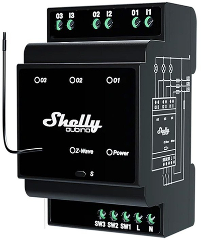Ndërprës smart Shelly Wave Pro 3, 3 kanale, Z Wave, për shinë DIN