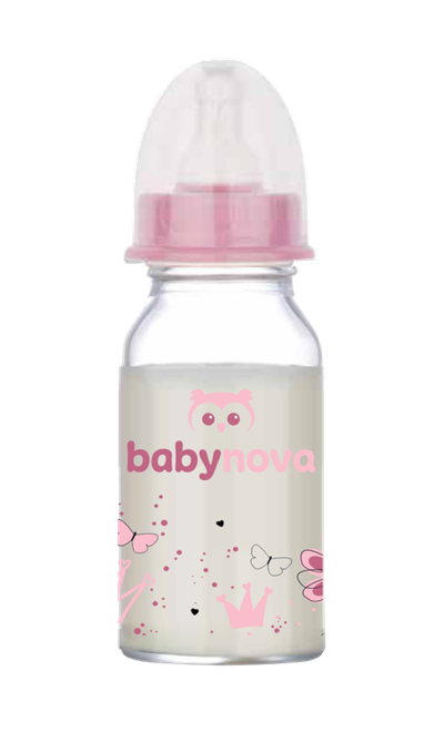 Shishe e qelqit Baby Nova (0-24 muaj), 120ml, rozë
