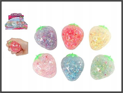 Lodër antistres Van Manen Squeeze Ball Strawberry, top luleshtrydhe 6 cm, me shkëlqim, shumëngjyrësh