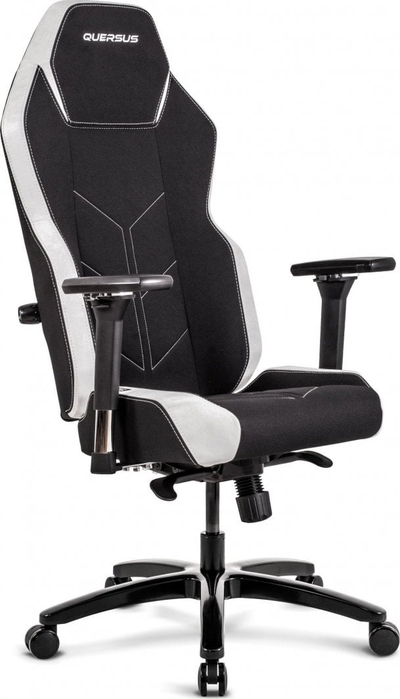 Гејминг столица QUERSUS VAOS 2.1 Pearl White, ергономска, со прилагодлива потпора, црно бела