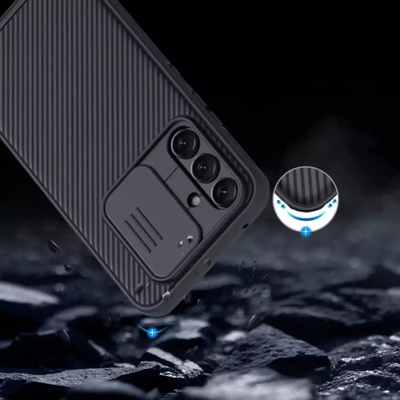 Kuti telefoni NILLKIN CamShield Pro, për Samsung Galaxy A54 A34 A04 A04s A14 5G, mbrojtëse me kapak kamere, e zezë