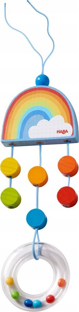 Lodër varëse për bebe HABA Rainbow, dru, me unazë me rruza, shumëngjyrëshe
