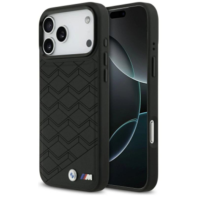 Kapak telefoni BMW M Shape Logo MagSafe për iPhone 17 Pro Max, eco leather, i zi