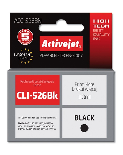 Ngjyrë për printer Activejet ACC-526BN (zëvendësim për Canon CLI-526Bk), 10 ml, e zezë