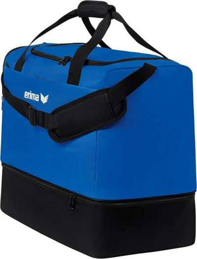 Çantë sportive Erima TEAM Sports Bag M, me ndarje poshtë me zinxhir, material poliester, blu me të zezë