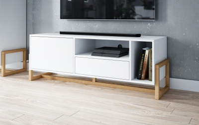 Komodinë TV Oslo, 140 cm, chipboard i laminuar, e bardhë druri
