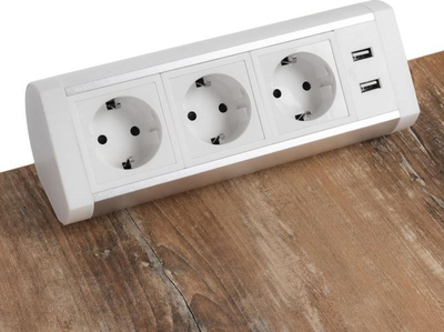 Prizë tavoline Spacetronik ERGOLINE SPS-T35WS V2, 3x Schuko, 2x USB, argjendt e bardh
