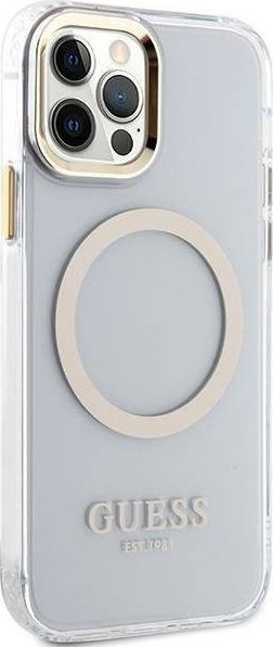 Maskë telefoni Guess GUHMP12MHTRMD për iPhone 12 12 Pro, MagSafe, e tejdukshme gold