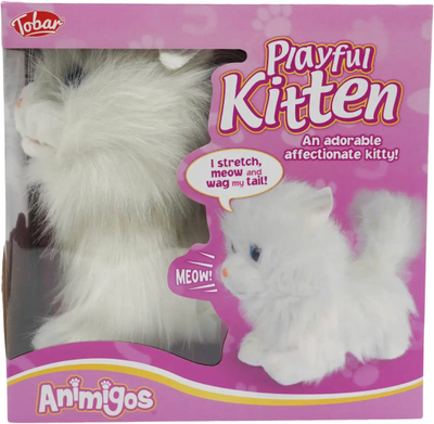 Lodër pelushi Animigos Playful Kitten, interaktive, me zë, e bardhë