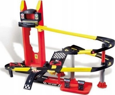 Set loje pistë garash BBurago Ferrari Evolution Elevator, me ashensor me motor, me 1 makinë die cast, kuqe e zezë