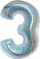 Balon folio numër 3 Beauty &amp; Charm, 76 cm, holografik, argjendtë